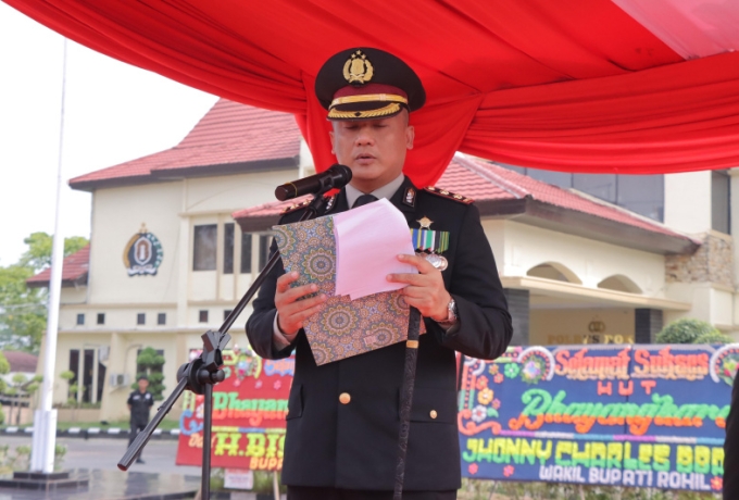 Upacara dan Syukuran HUT Bhayangkara Ke 79 di Rokan Hilir, Kapolres Tegaskan Polri untuk Masyarakat